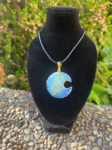 Wire wrapped opalite moon necklace